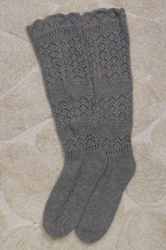 Pointelle Knit Slouch Socks Grey